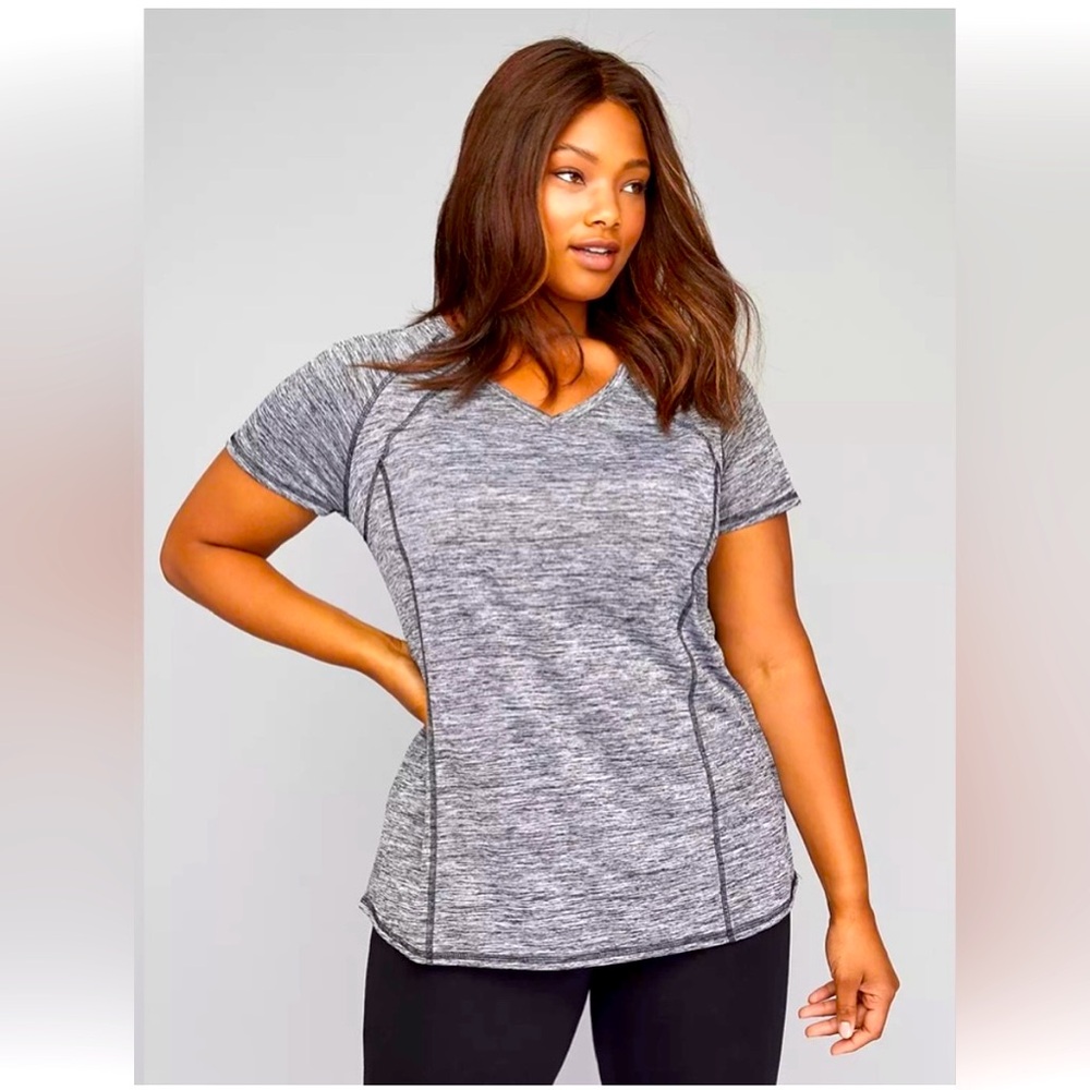 Livi Active grey wicking tee, size 14/16. V-neck, short sleeved. Lane Bryant.